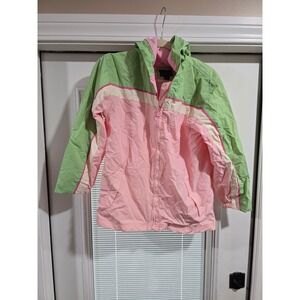 The Childrens Place Girls XL 14 Pink Green Colorblock Hooded Windbreaker Jacket